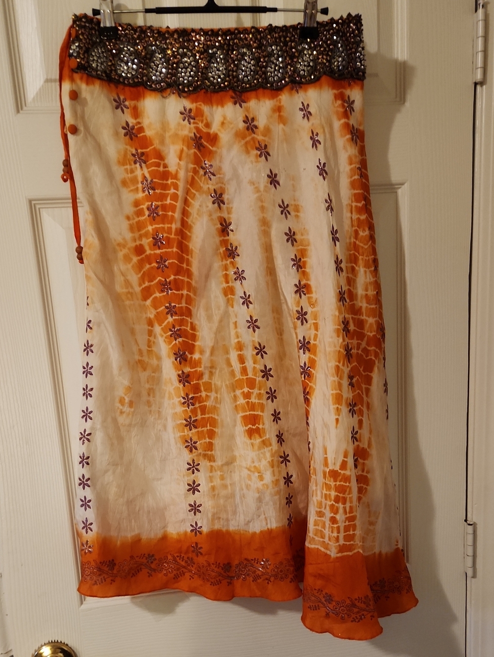 100% Silk Orange Tie-Dye skirt- Made in India Sz M